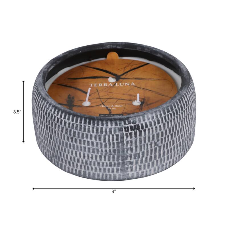 Decorative Textured Ceramic Neroli and Basil Scented Candle