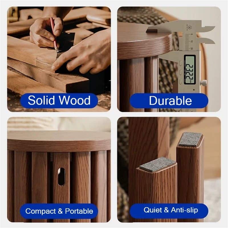 4 Packs Walnut Stools Spac-saving Design, 4-in-1 Solid Wood Stool Side Table