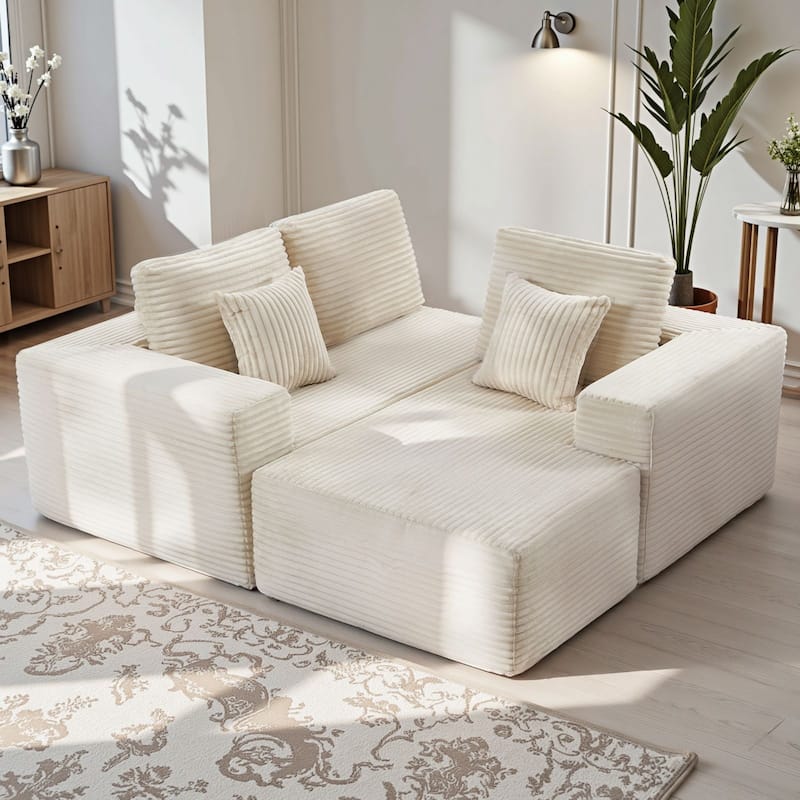 Gymojoy 108" Compressed Sofa Sectional Couch, 1400lbs Weight Capacity L-Shape Chaise Corduroy Couch for Living Room, No Assembly