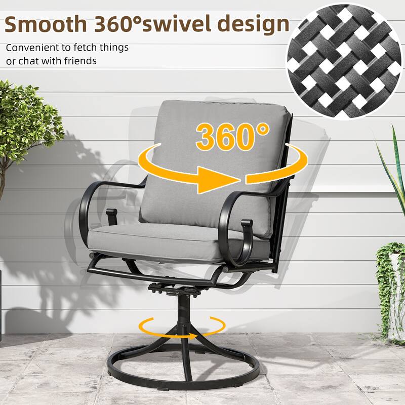 EROMMY Patio Swivel Chairs Set of 2, 360° Rocking Outdoor Dining Chairs with Cushions and Metal Frame