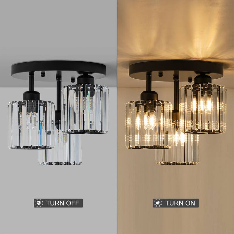 Starsky 3-Light Modern Glass Crystal Semi Flush Mount Ceiling Light