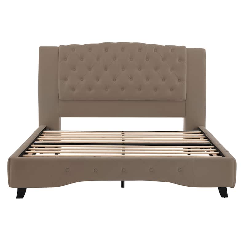 Christopher Knight Home - Modern Upholstered Platform Bed with Wood & Metal Frame with Button-Tufted Headboard