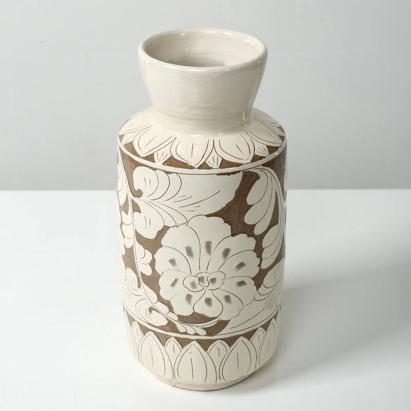 Approx. 15 Inches Amalfi Double Glazed Tall Vase with Flower Motif (5.1" Opening)