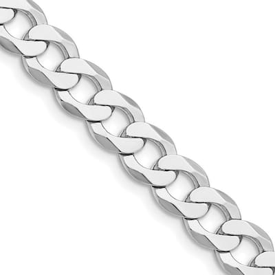 Curata 925 Sterling Silver Rhodium Plated 8mm Flat Curb Chain Necklace