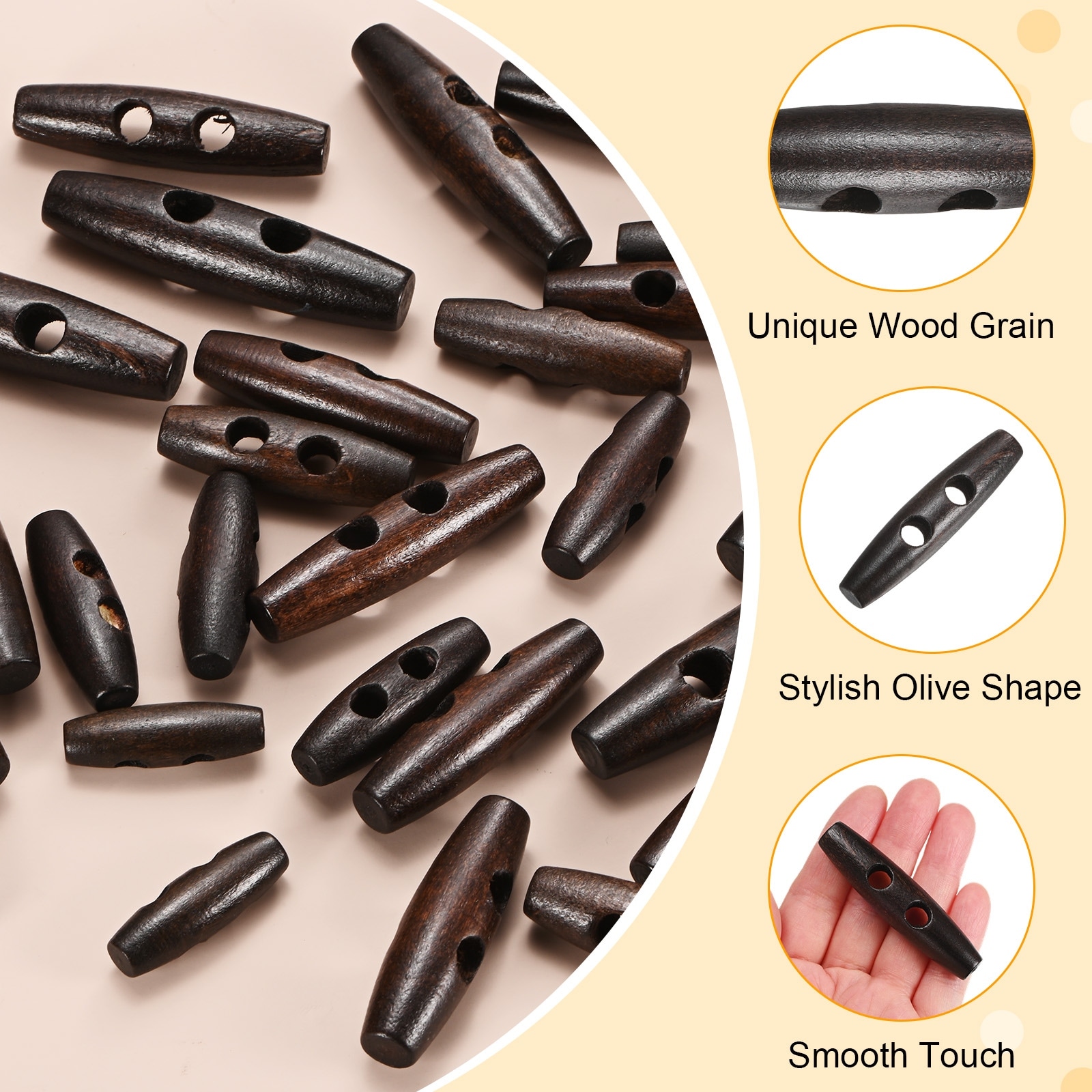 Wooden Toggle Buttons Wood Horn Oval Buttons for Sewing Clothes/Jacket/Coat/Sweater/DIY Craft/Blazer