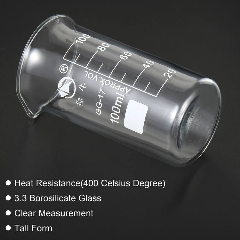 100ml Tall Form Glass Beaker, 3.3 Borosilicate Lab Measuring Cups - Clear