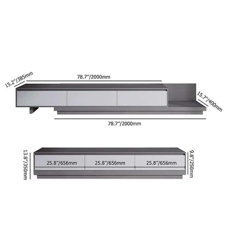 Extendable 118" Modern TV Stand with 3 Spacious Drawers, Adjustable Length Media Console for Living Room