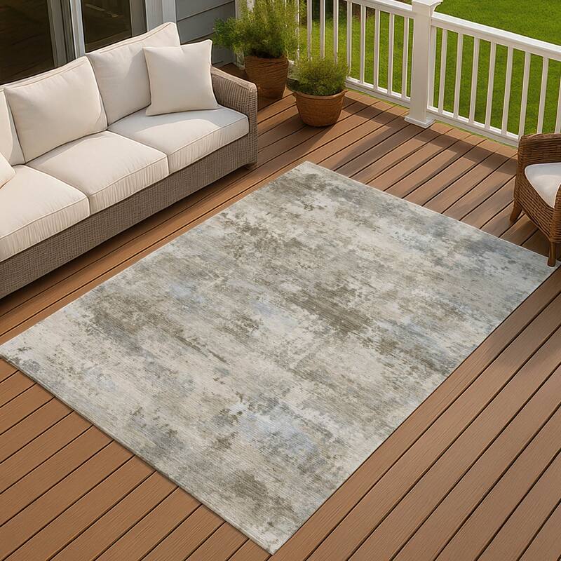 Machine Washable Indoor/ Outdoor Modern Solid Chantille Rug - Tan - 5' x 7'6"