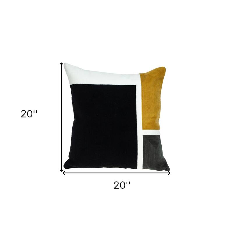 HomeRoots 20" X 20" Black And Yellow Geometric Zippered 100% Cotton Throw Pillow