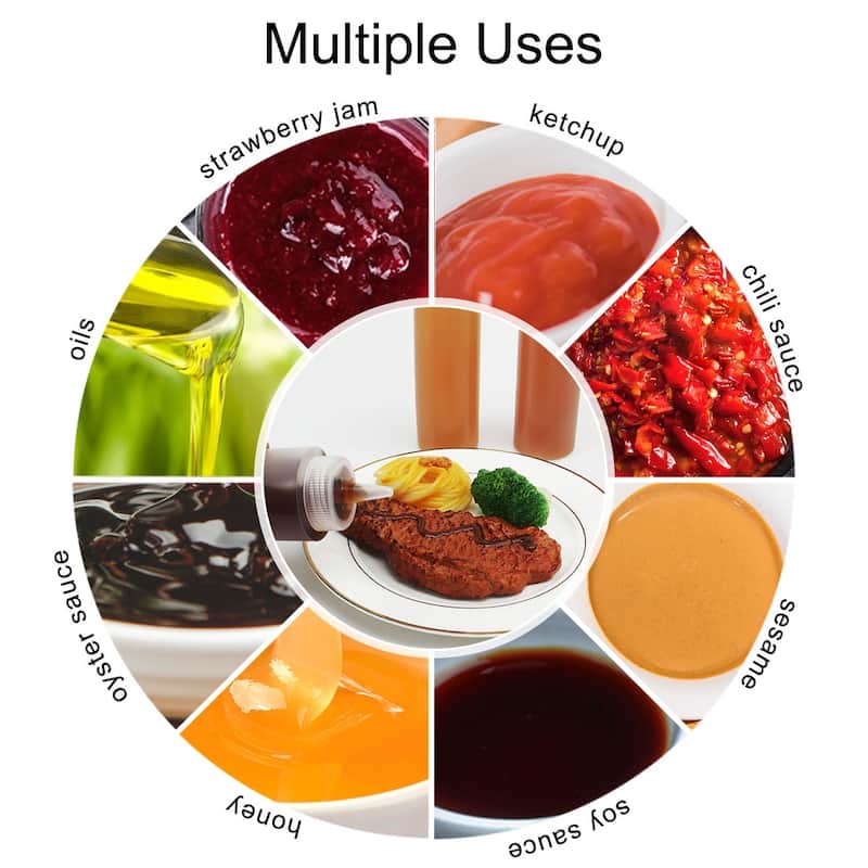 4pcs 8 OZ Plastic Condiment Squeeze Bottles with Red Cap Perfect - White - 2" x 7.3"(D*H)
