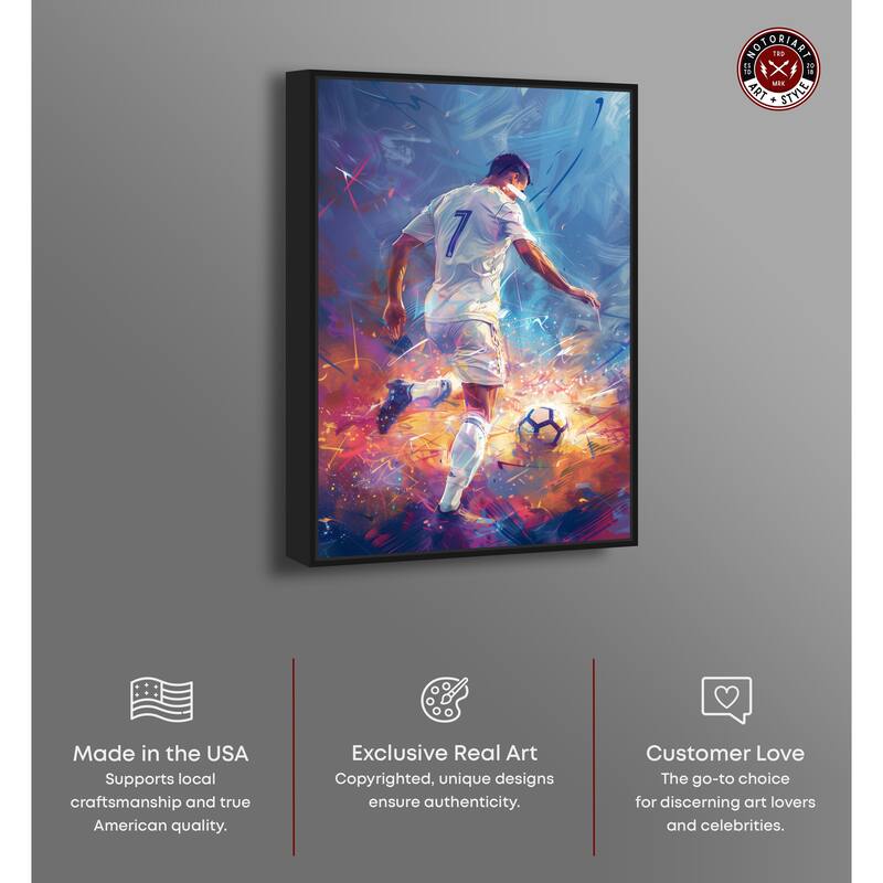 Notoriart Bold And Colorful Soccer Player Ii Framed Soccer 1 Piece Canvas Wall Art