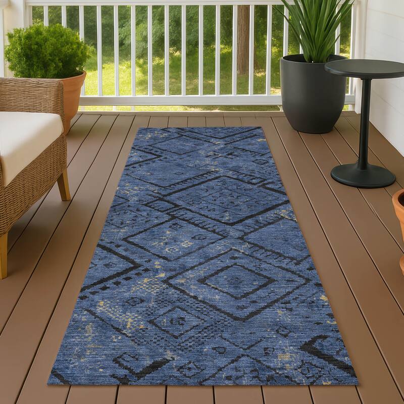 Machine Washable Indoor/ Outdoor Global Andes Chantille Rug - Navy - 2'3" x 7'6"