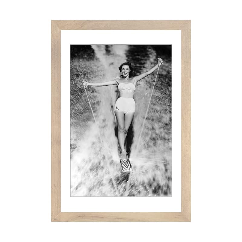 iCanvas "1950s Smiling Woman In White Two Piece Bathing Suit Aquaplaning Water Skiing Looking At Camera" by Vintage Images - Natural - 32x24x1