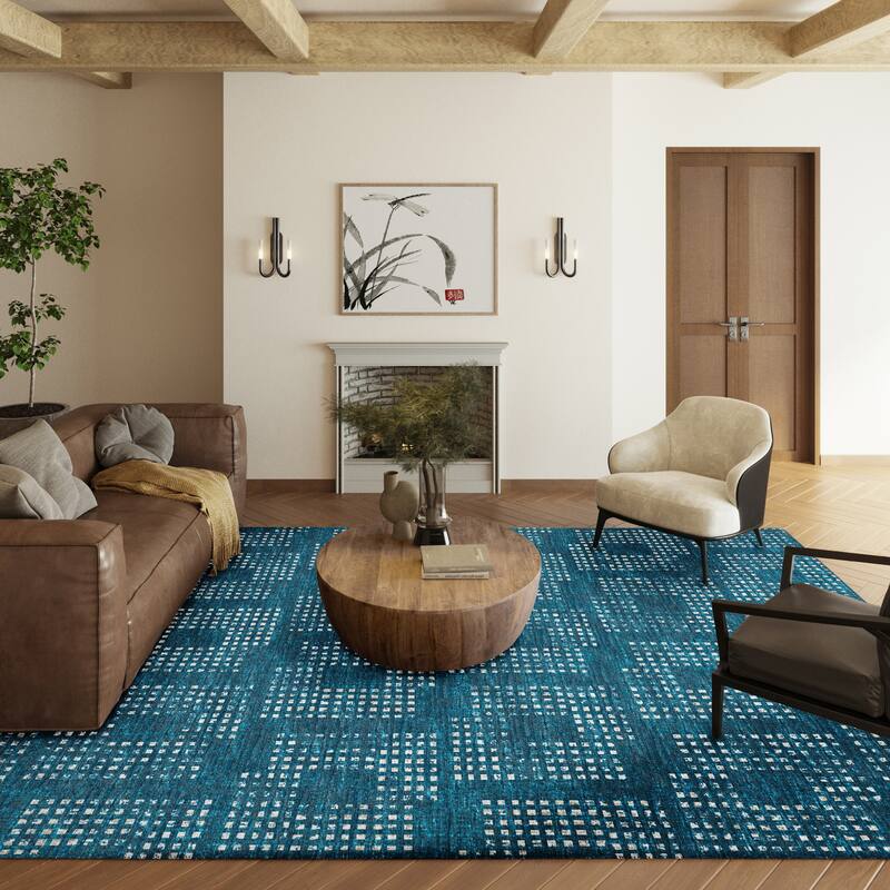 Indoor/ Outdoor Eleanor Modern Houndstooth Washable Rug - 8' x 10' - Blue
