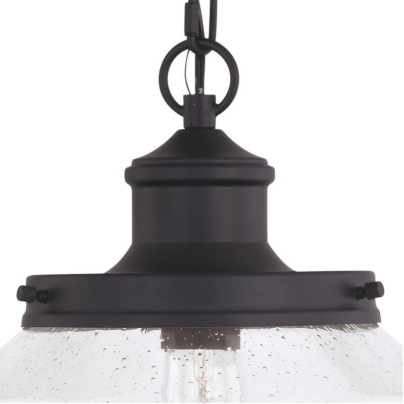 Collins 1 Light Black Farmhouse Outdoor Pendant Clear Schoolhouse Glass - 10-in. W x 11.5-in. H x 10-in. D