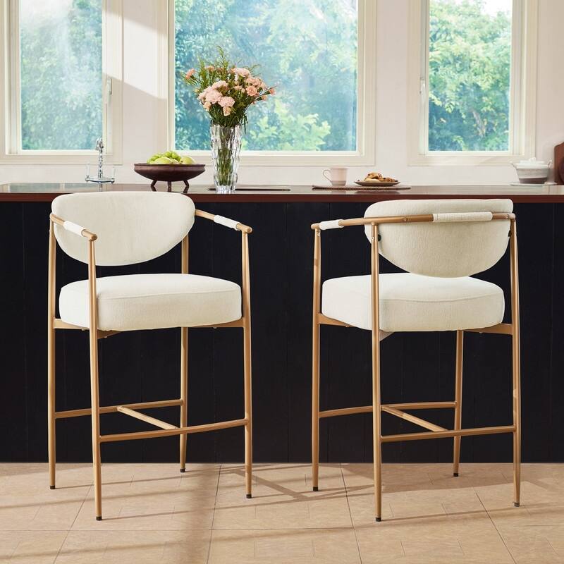 Spruce & Spring Modern Counter Stool with Gold Metal Frame and Woven Strap Arm