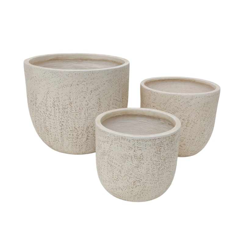 Large Outdoor Indoor Planter, 15.9"+12"+10" Dia Round Magnesium Oxide Planter Set of 3, Flower Pots with Drainage Holes