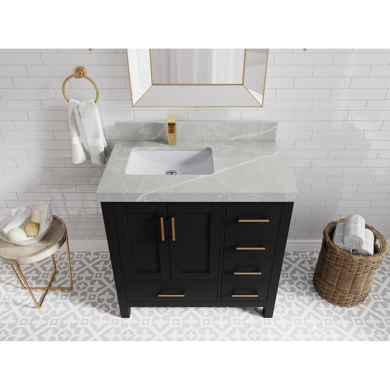 Willow Collections 36 in. W x 22 in. D Malibu Left Offset Sink Bathroom Vanity with Countertop - 2" Pearl Gray - Black