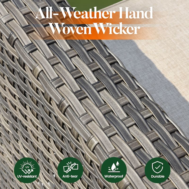 HOOOWOOO 9-piece Grey Wicker Patio Outdoor Sectional Set with Swivel Rocking Chair