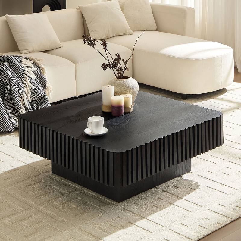 35.43 Inch Modern Handcraft Square Accent Coffee Table with Sturdy for Living Room