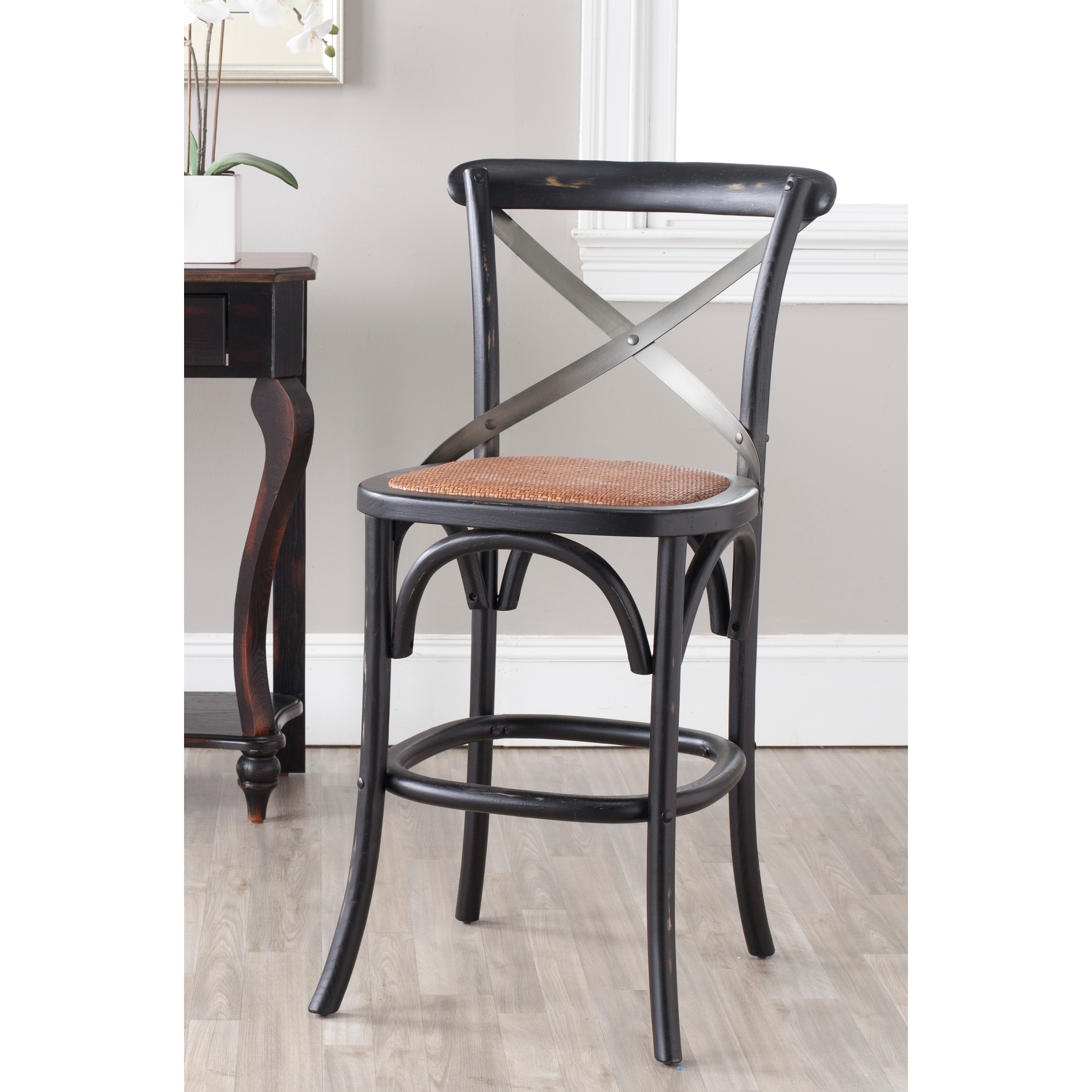 SAFAVIEH 24 inch Eleanor X Back Black Counter Stool