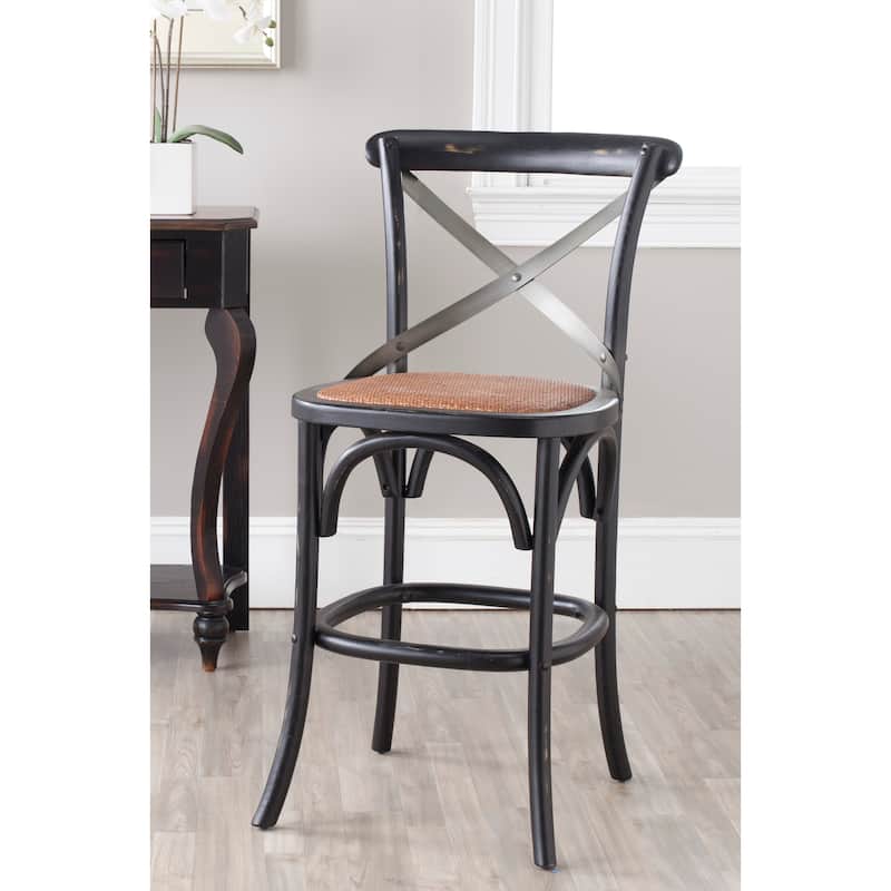 SAFAVIEH Doris 24-inch x-Back Antique White Counter Stool - 20Wx22Dx39H - Black
