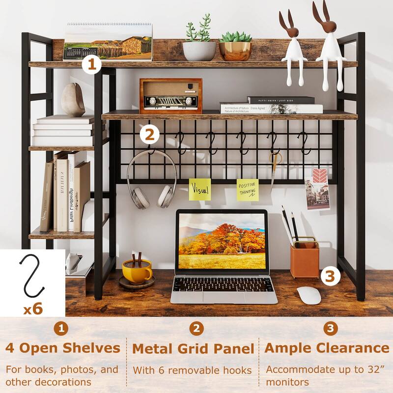 Costway Desk Shelf 4-Tier Desktop Display Rack with Metal Grid Panel & - See Details
