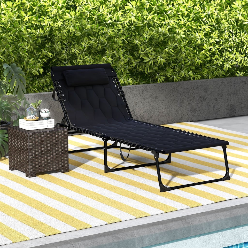 Foldable recliner with headrest and pockets