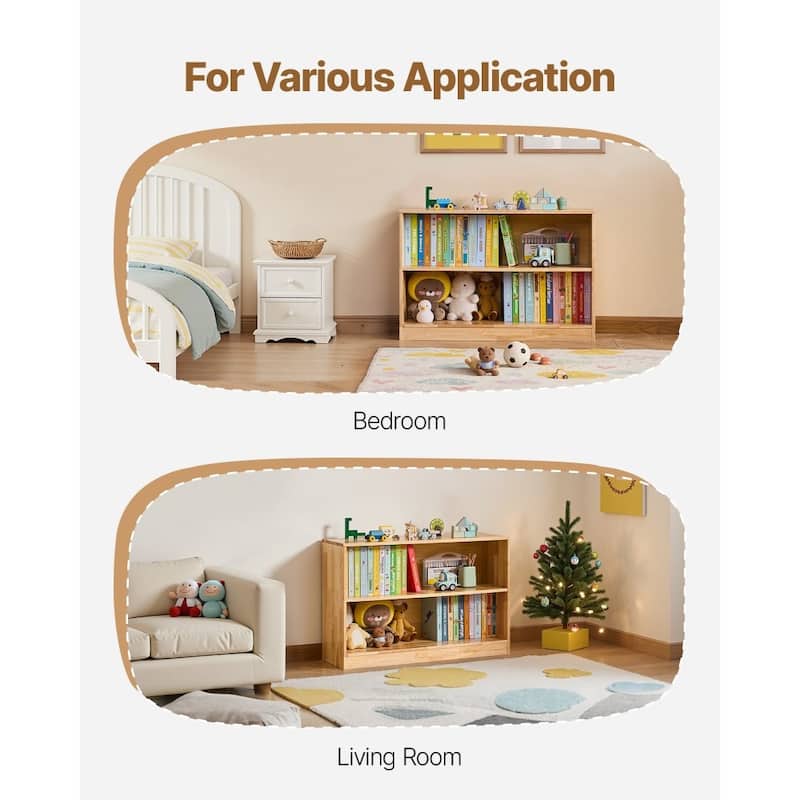 Brown Wooden Montessori Bookshelf with 2 Compartments and Top Storage - 35.43 x 11.81 x 23.62 in