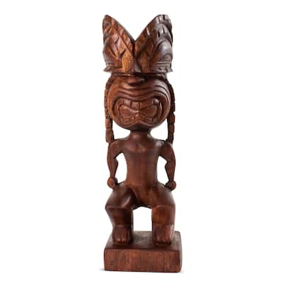 Handmade Wooden Primitive Angry Face Tribal Statue Sculpture Tiki Bar Handcrafted Unique Gift Art Home Decor Accent