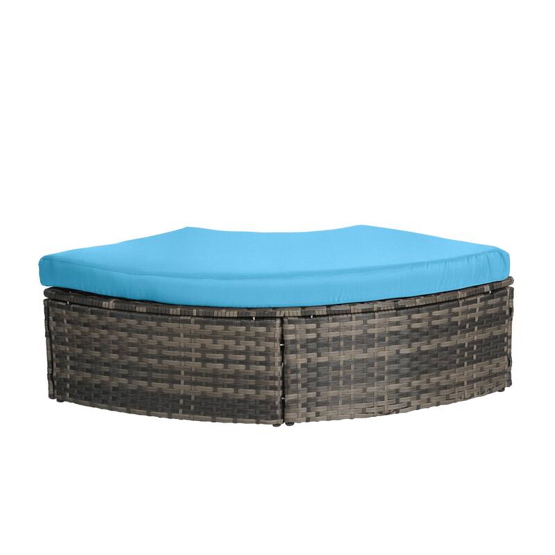 Outdoor Round Daybed with Retractable Canopy, Cushions, Table,Set of 5