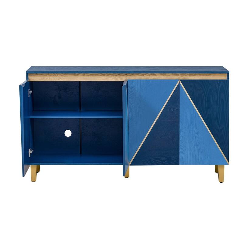 Retro 60" Buffet Cabinet with Storage, Vintage Sideboard with Dimensional Effect 4-Door