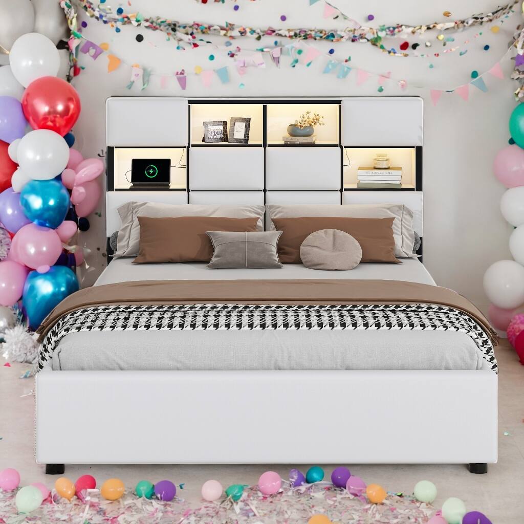 [LED Design] Queen Size Bed Frame Upholstered Platform Bed