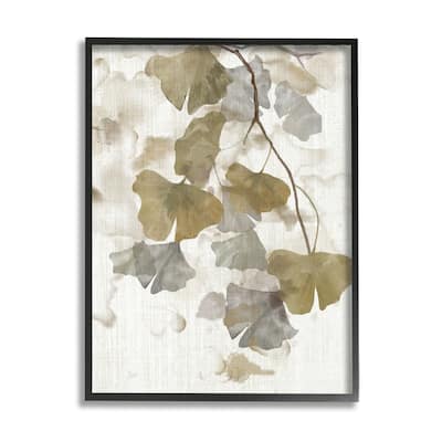 Stupell Neutral Gingko Leaves Framed Giclee Art Design by Nan