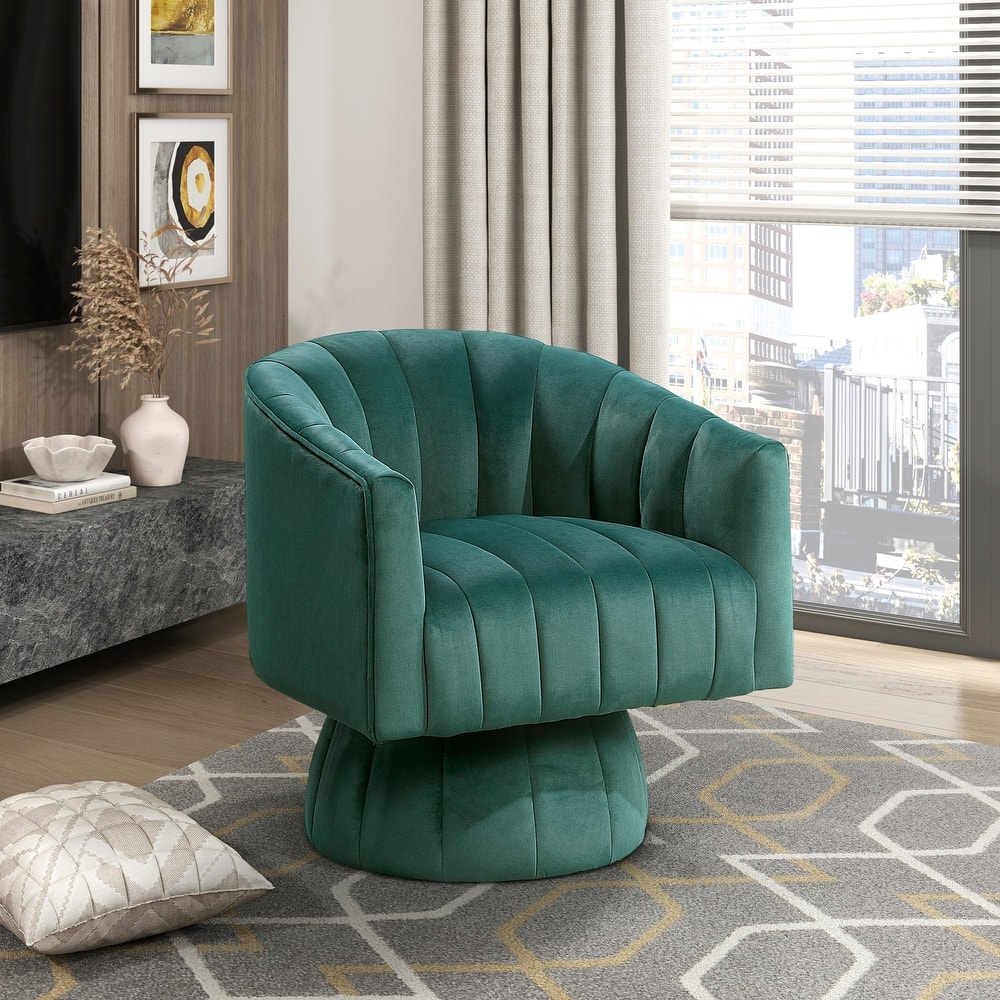 Velvet Swivel Barrel Chair, Round Upholstered Sofa Chair, Lounge Armchair with Barrel Back for Living Room, Bedroom