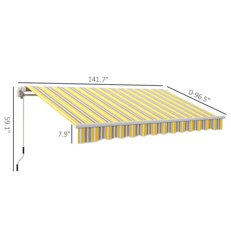 12' x 10' Retractable Awning Sun Shade Shelter with Manual Crank Handle, 280g/m² UV & Water-Resistant Fabric and Aluminum Frame