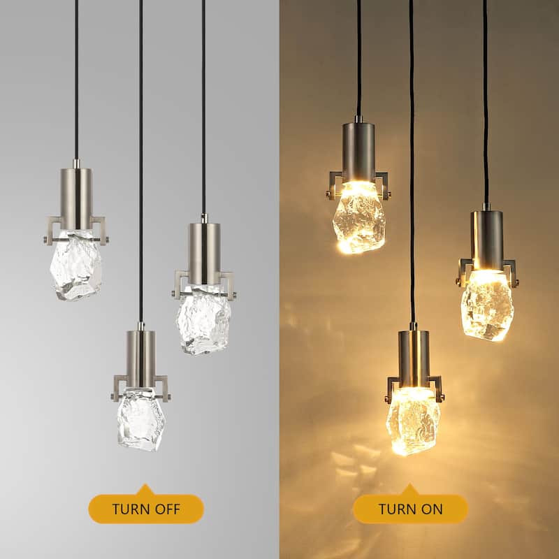 WINGBO 3-Light Modern Crystal Pendant Light Fixture Height Adjustable Hanging Light - N/A