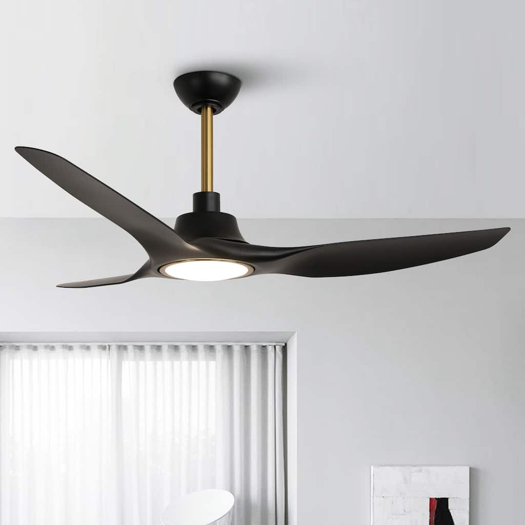 52-inch Modern Matte Black 3-Blade DC Motor Smart Ceiling Fan with Light and Remote