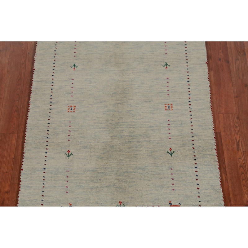 Hand Knotted Oriental 100% Wool Carpet Tribal Animal Pictorial Green Gabbeh Area Rug - 4' 11'' X 2' 9''