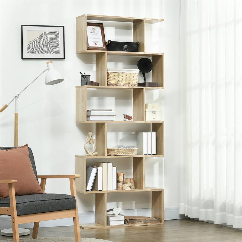 6 Shelf S-Shaped Bookshelf - Natural