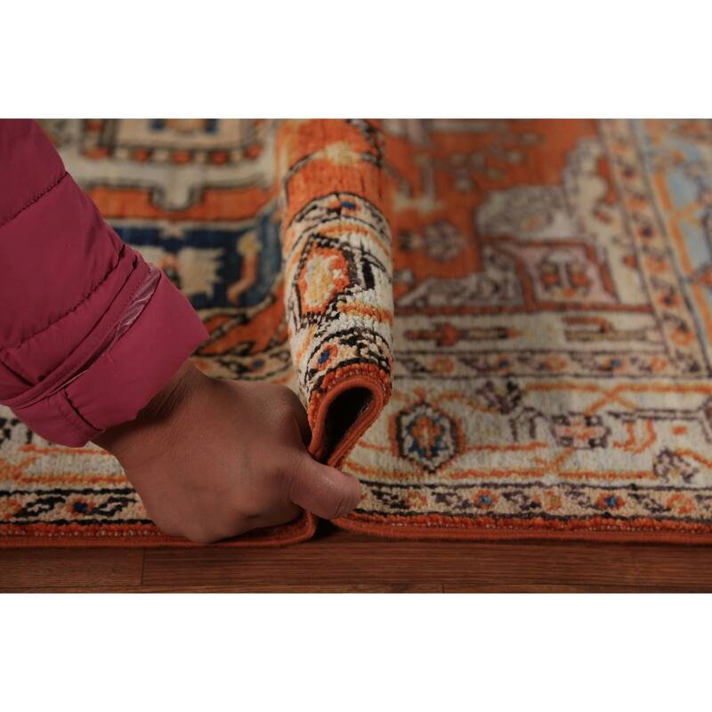 Vegetable Dye Medallion Heriz Serapi Oriental Rug Handmade Wool Carpet - 3'1"x 4'6"