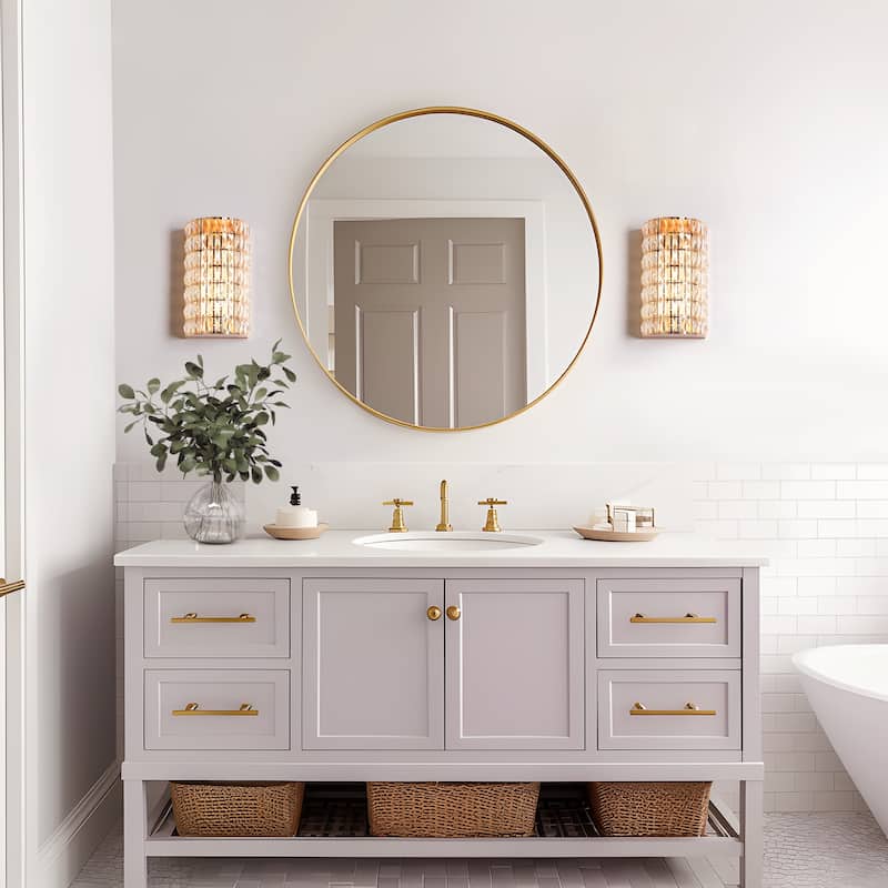 Modern Crystal LED Wall Sconces Rose Gold Light Dimmable Vanity Light - Rose Gold - W6.4" x H11.2" x D4.7"