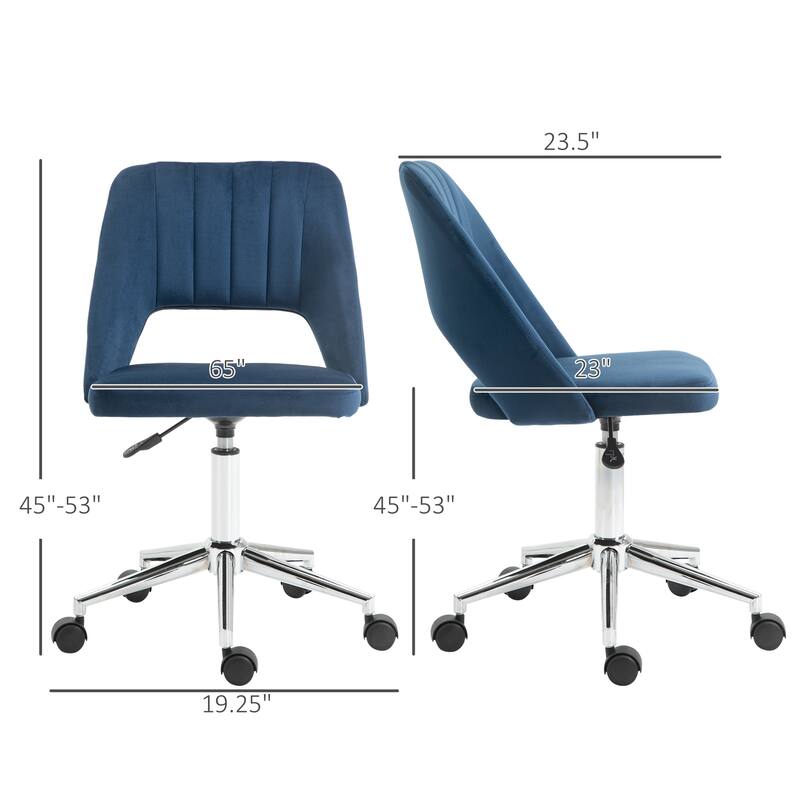 Modern Mid-Back Office Chair Armless Office Chair with Velvet Fabric Hollow Back, for Home Office, Blue