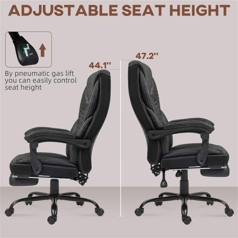 Microfiber Reclining Office Chair with Footrest and Headrest - 24.4" W x 26.4" D x 44.1" -47.2" H