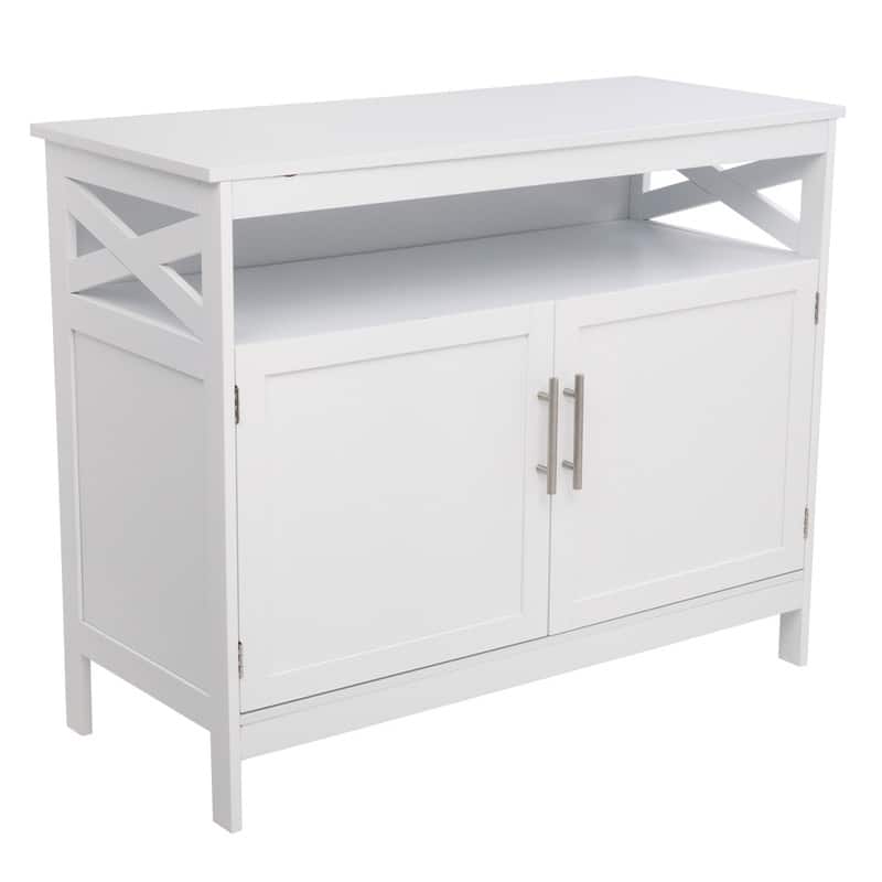 Double Door Free Standing Accent Storage Cabinet For Kitchen Dining White