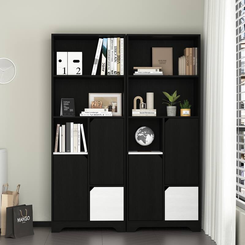 Multifunctional Open Storage Space Bookcase with Doors and Drawer,Modern Style Bedroom Living Room Storage Cabinet