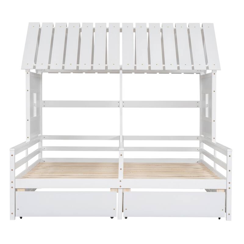Twin Size House Platform Beds with Two Drawers