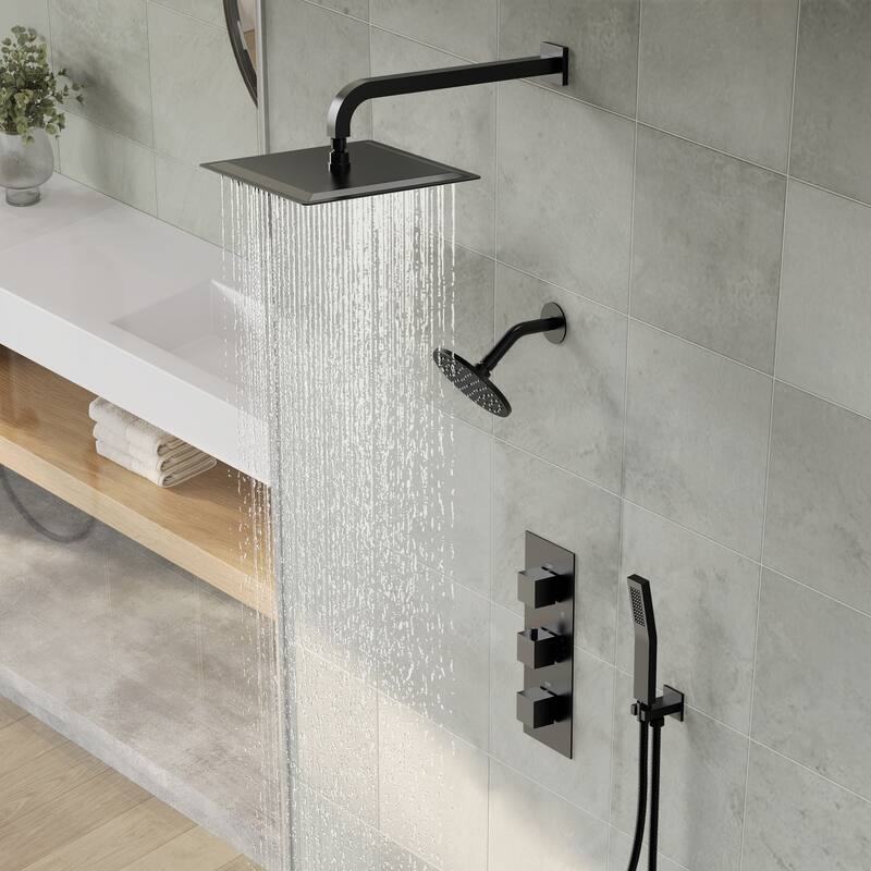 Thermostatic Shower System 12" Dual Heads Shower Faucet with High Pressure Handheld Spray