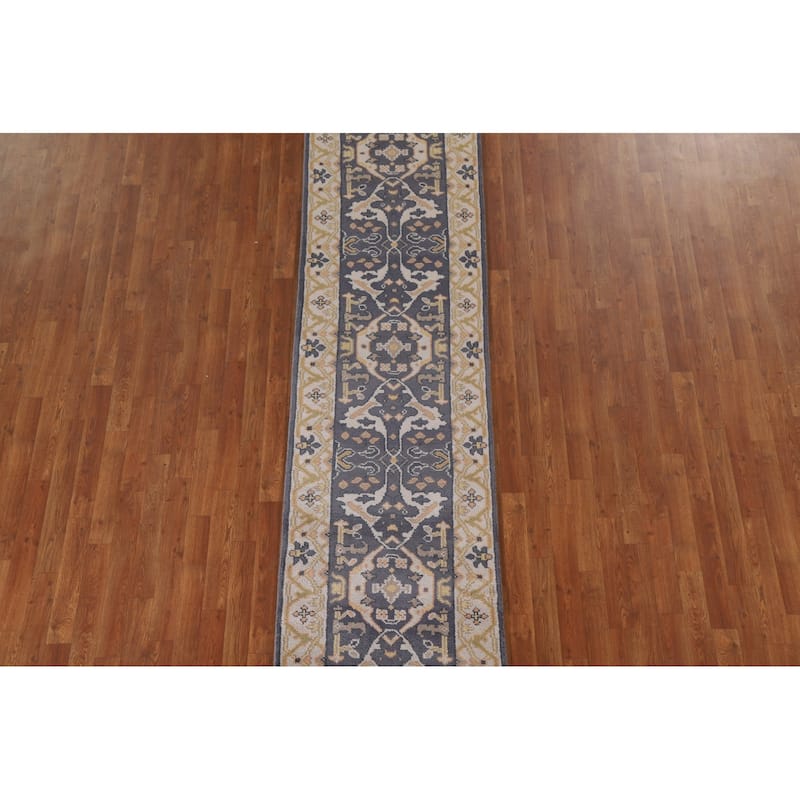 Blue Oushak Runner Rug Hand-knotted Wool Carpet - 2'6"x 9'11"