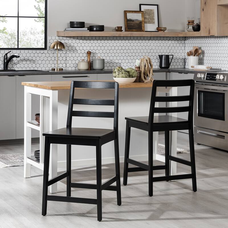 Middlebrook Designs Solid Wood Ladder Back Counter Stool (Set of 2) - Black